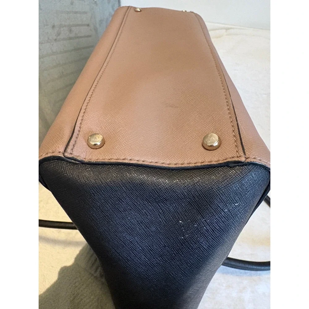 Kate Spade New York Saffiano Leather Tote Bag Black Taupe Colorblock Handbag